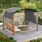 Costway 10 x 12 FT Outdoor Retractable Pergola with Retractable Canopy Wood Looking Posts Beige/Gray
